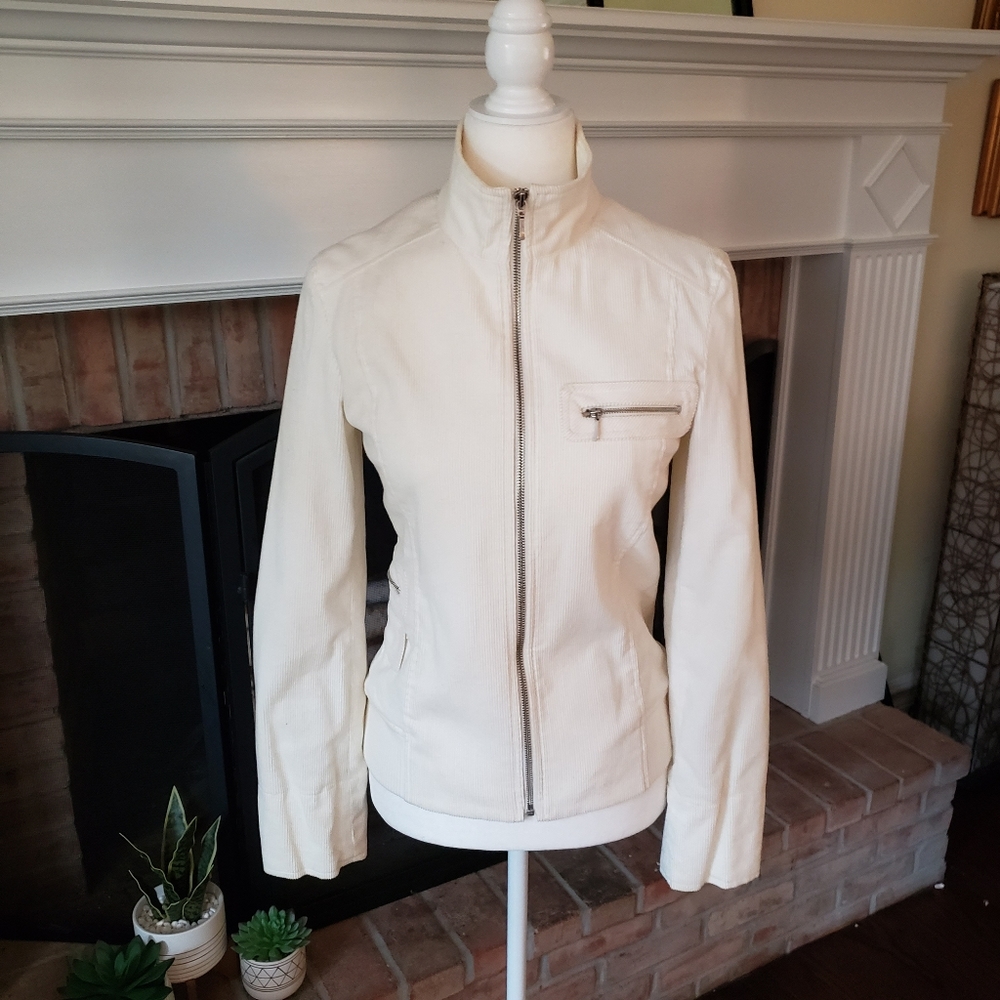 Corduroy Moto Jacket Ecru Size Small NWOT